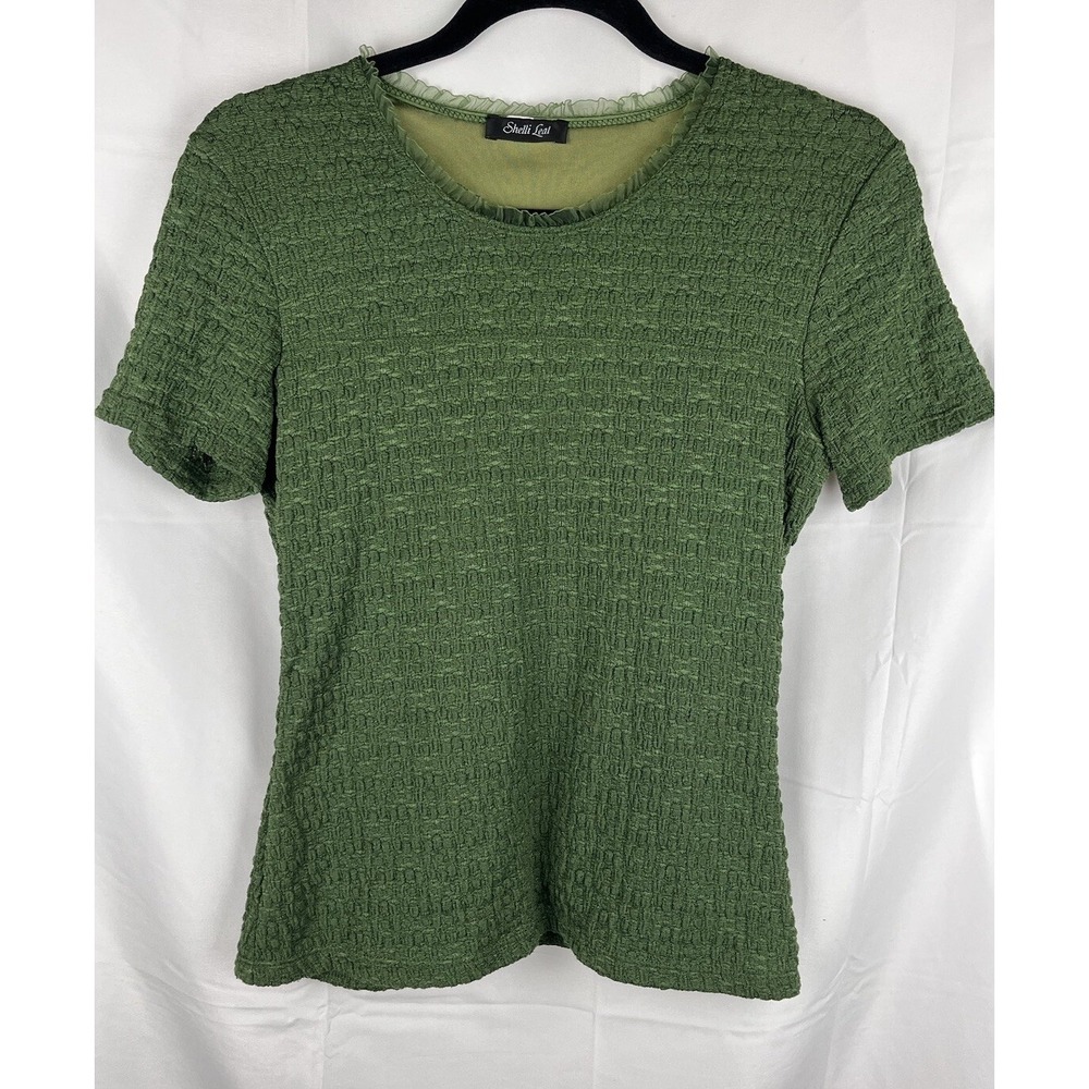 Shelli Leaf Vintage Green Smocked Popcorn Mesh Top Y2K Fairycore Cottagecore M